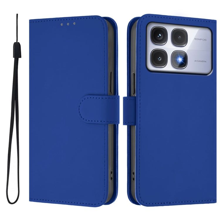 For Redmi K70 Ultra Global Skin Feel Solid Color Leather Phone Case with Lanyard