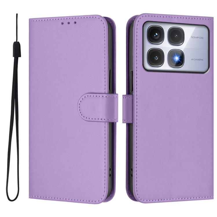 For Redmi K70 Ultra Global Skin Feel Solid Color Leather Phone Case with Lanyard