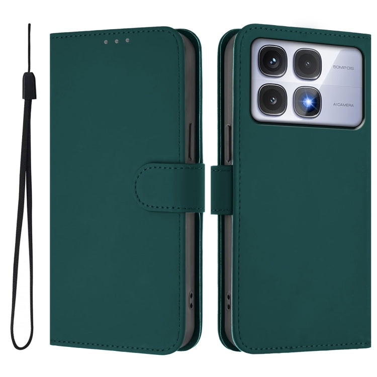 For Redmi K70 Ultra Global Skin Feel Solid Color Leather Phone Case with Lanyard