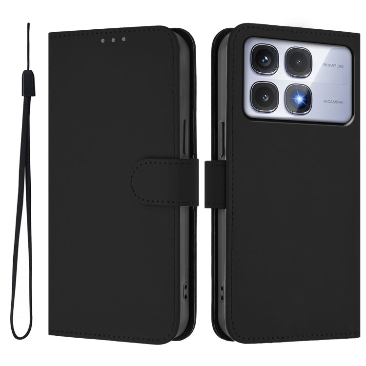 For Redmi K70 Ultra Global Skin Feel Solid Color Leather Phone Case with Lanyard