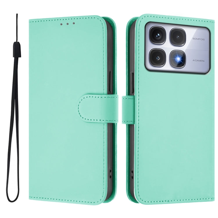 For Redmi K70 Ultra Global Skin Feel Solid Color Leather Phone Case with Lanyard