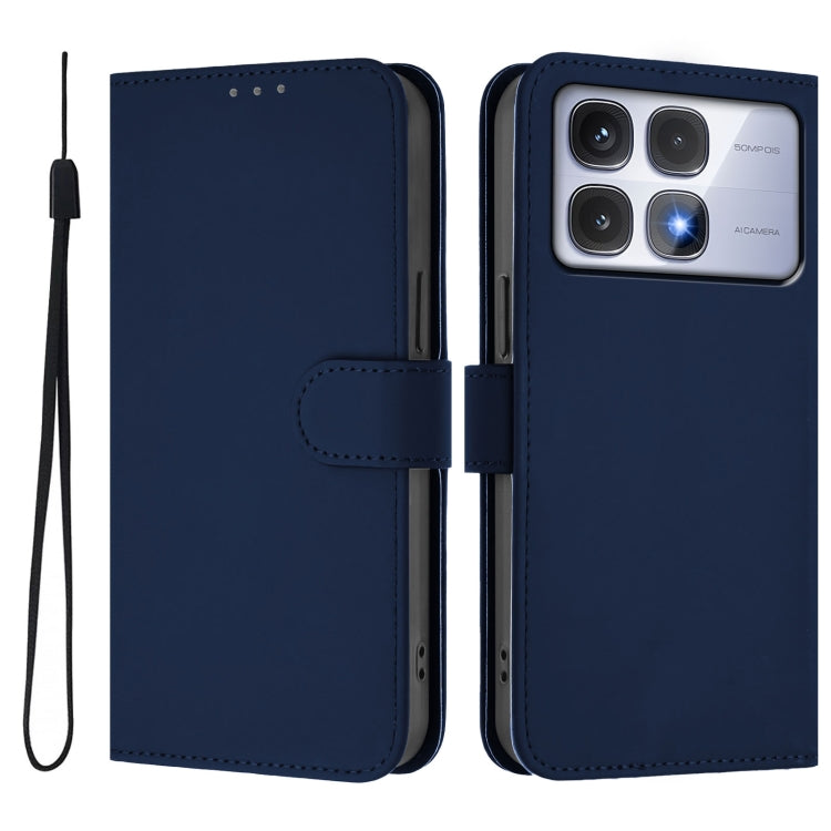 For Redmi K70 Ultra Global Skin Feel Solid Color Leather Phone Case with Lanyard