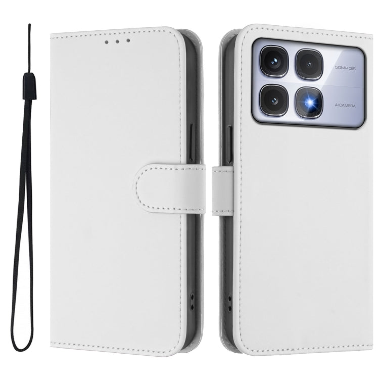 For Redmi K70 Ultra Global Skin Feel Solid Color Leather Phone Case with Lanyard