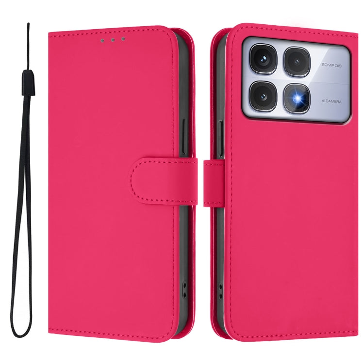 For Redmi K70 Ultra Global Skin Feel Solid Color Leather Phone Case with Lanyard