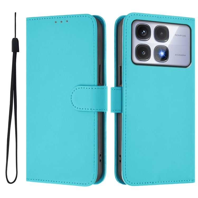 For Redmi K70 Ultra Global Skin Feel Solid Color Leather Phone Case with Lanyard