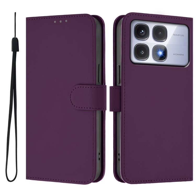 For Redmi K70 Ultra Global Skin Feel Solid Color Leather Phone Case with Lanyard