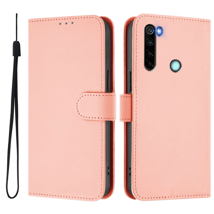 For Redmi Note 8 Skin Feel Solid Color Leather Phone Case with Lanyard
