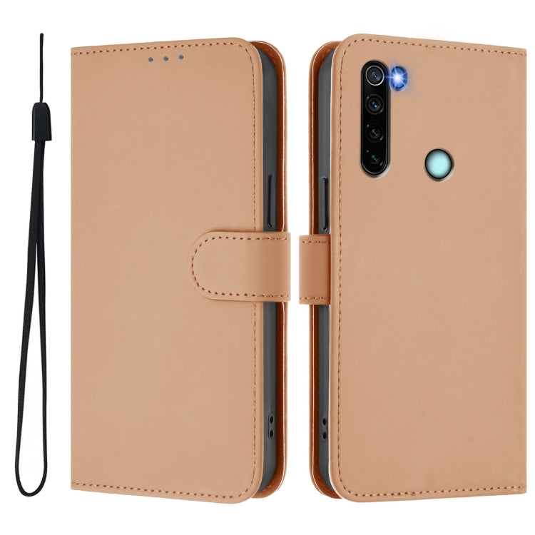 For Redmi Note 8 Skin Feel Solid Color Leather Phone Case with Lanyard