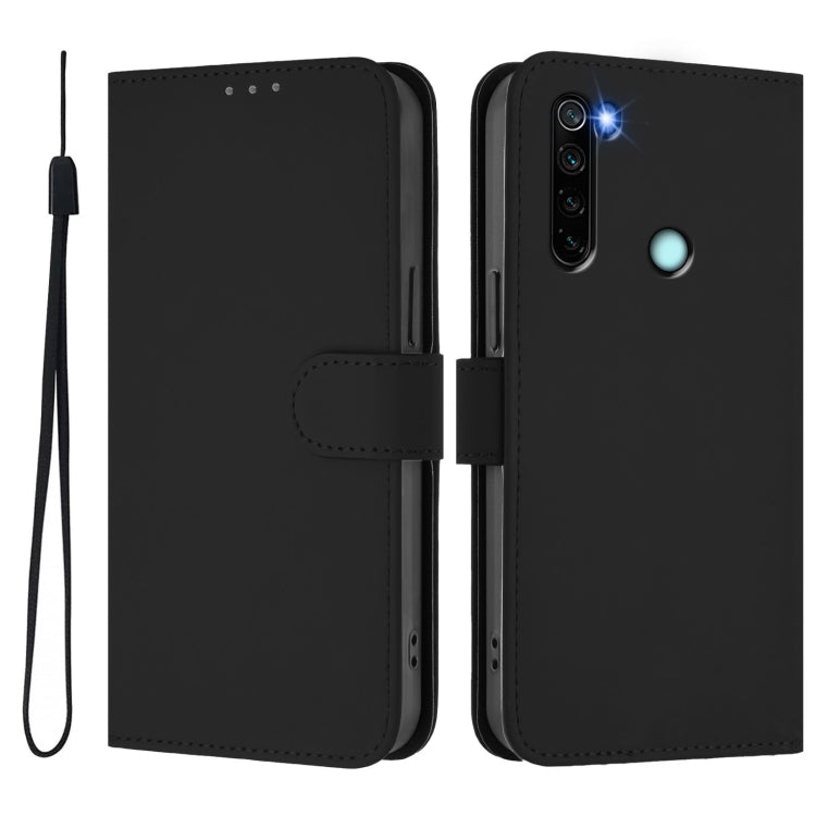 For Redmi Note 8 Skin Feel Solid Color Leather Phone Case with Lanyard