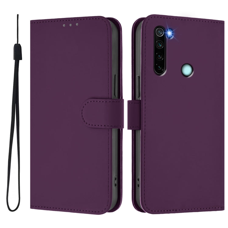 For Redmi Note 8 Skin Feel Solid Color Leather Phone Case with Lanyard