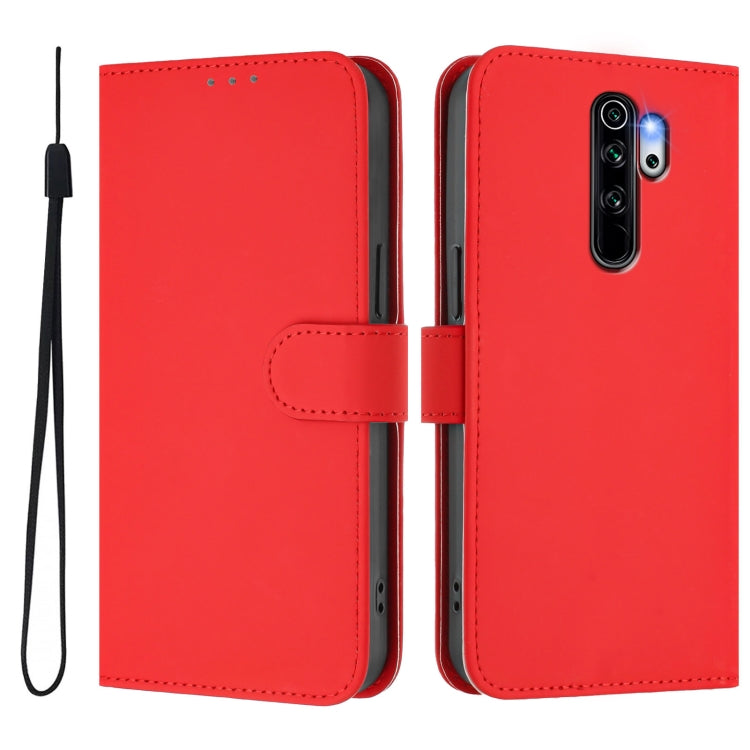 For Redmi Note 8 Pro Skin Feel Solid Color Leather Phone Case with Lanyard