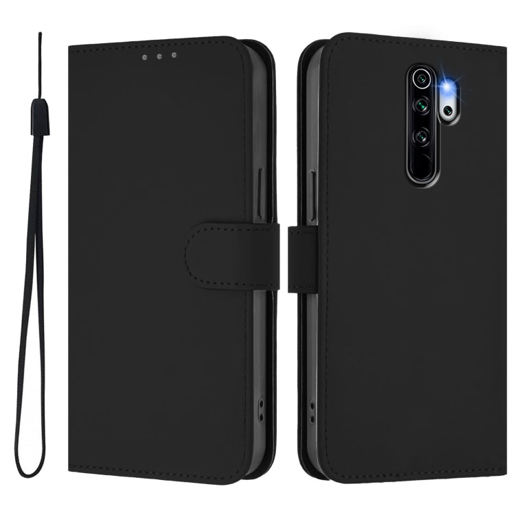 For Redmi Note 8 Pro Skin Feel Solid Color Leather Phone Case with Lanyard