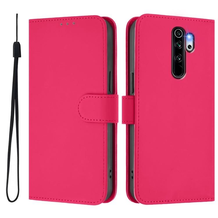 For Redmi Note 8 Pro Skin Feel Solid Color Leather Phone Case with Lanyard