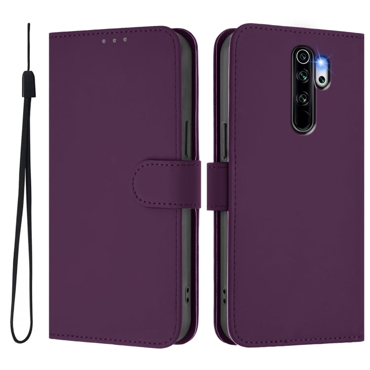 For Redmi Note 8 Pro Skin Feel Solid Color Leather Phone Case with Lanyard