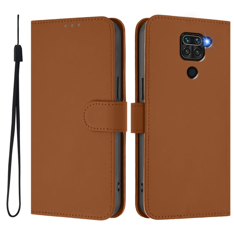 For Redmi Note 9 4G Global / 10X 4G Skin Feel Solid Color Leather Phone Case with Lanyard