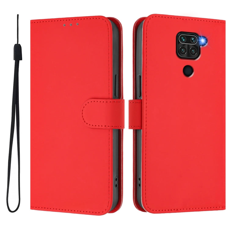 For Redmi Note 9 4G Global / 10X 4G Skin Feel Solid Color Leather Phone Case with Lanyard