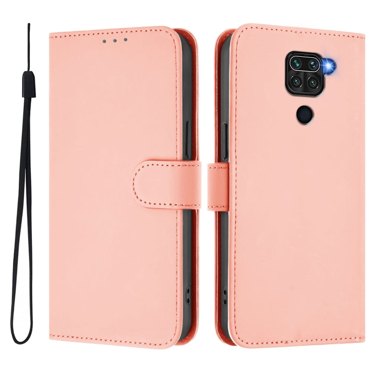 For Redmi Note 9 4G Global / 10X 4G Skin Feel Solid Color Leather Phone Case with Lanyard