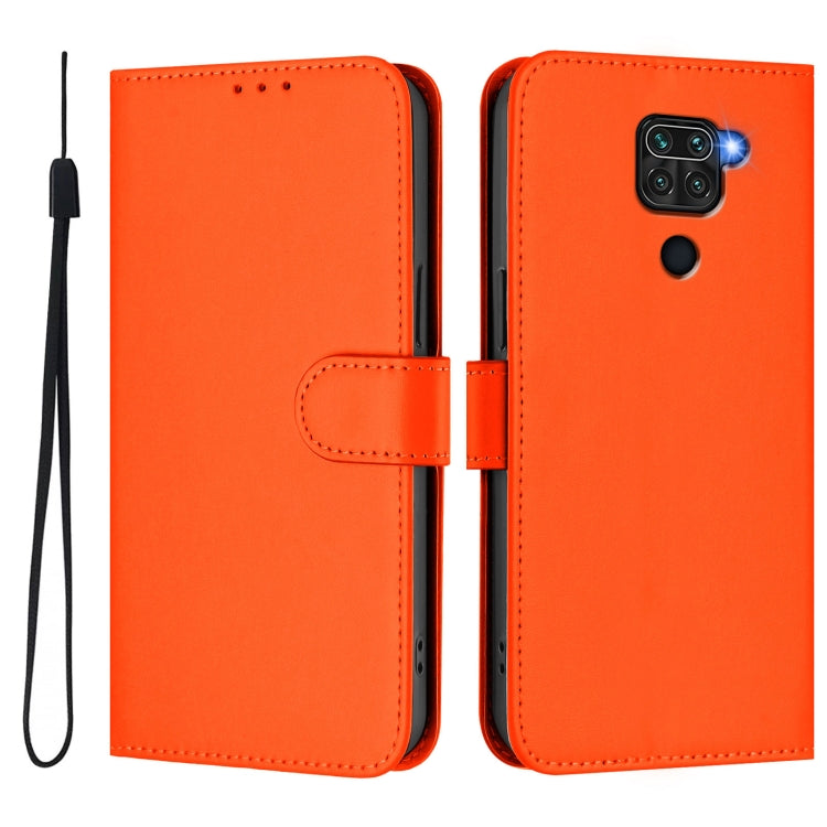 For Redmi Note 9 4G Global / 10X 4G Skin Feel Solid Color Leather Phone Case with Lanyard