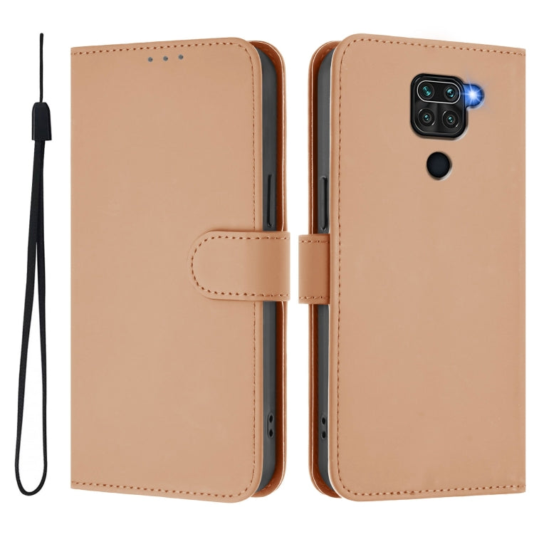 For Redmi Note 9 4G Global / 10X 4G Skin Feel Solid Color Leather Phone Case with Lanyard