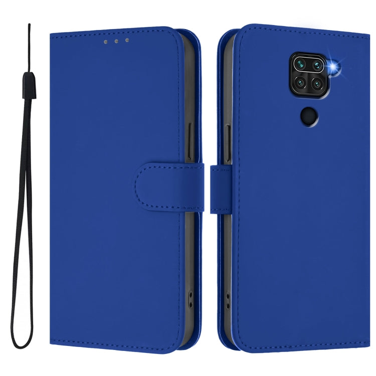 For Redmi Note 9 4G Global / 10X 4G Skin Feel Solid Color Leather Phone Case with Lanyard