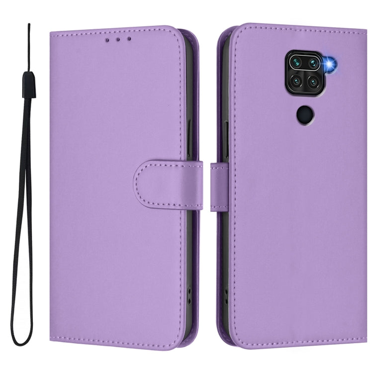 For Redmi Note 9 4G Global / 10X 4G Skin Feel Solid Color Leather Phone Case with Lanyard