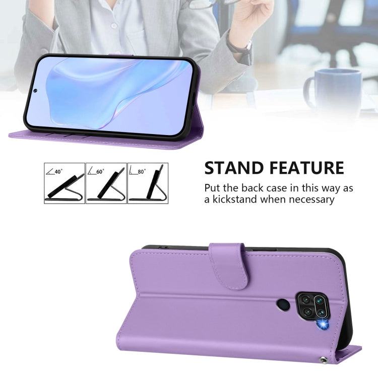 For Redmi Note 9 4G Global / 10X 4G Skin Feel Solid Color Leather Phone Case with Lanyard