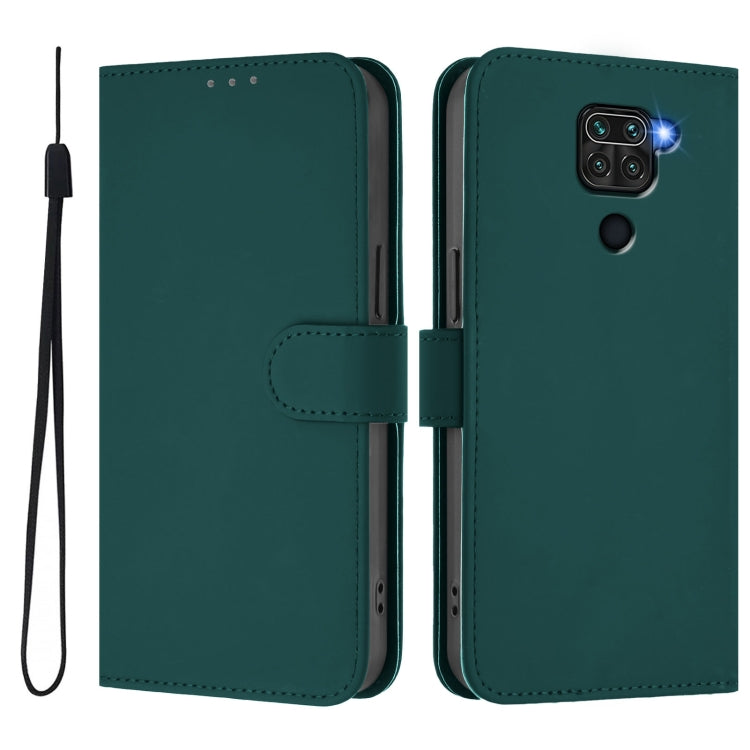 For Redmi Note 9 4G Global / 10X 4G Skin Feel Solid Color Leather Phone Case with Lanyard
