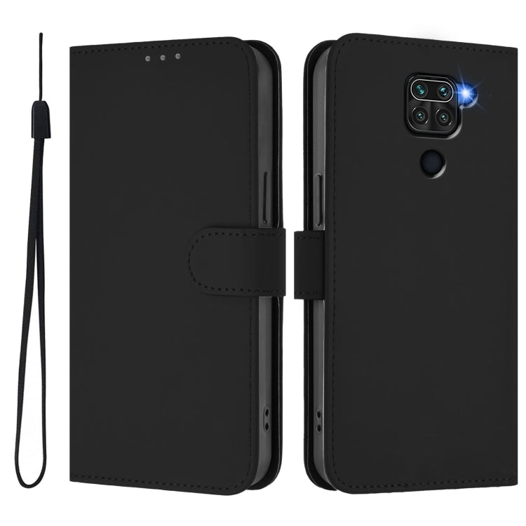 For Redmi Note 9 4G Global / 10X 4G Skin Feel Solid Color Leather Phone Case with Lanyard