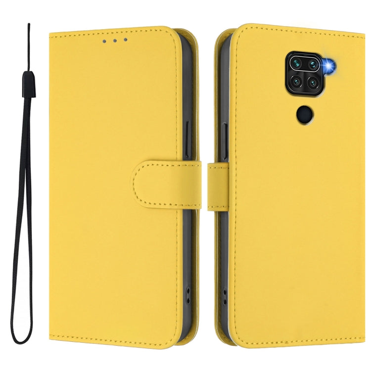 For Redmi Note 9 4G Global / 10X 4G Skin Feel Solid Color Leather Phone Case with Lanyard
