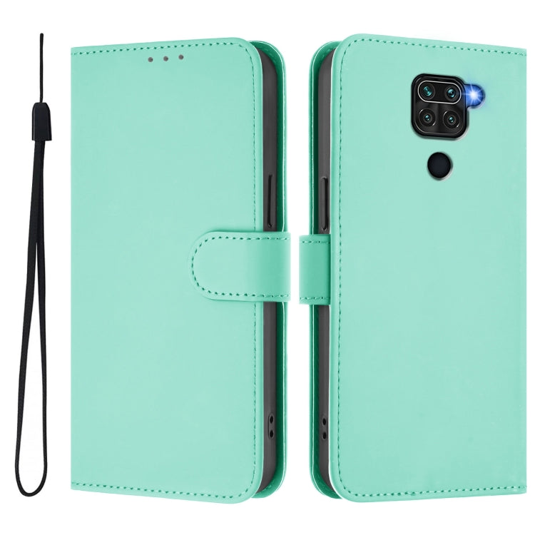 For Redmi Note 9 4G Global / 10X 4G Skin Feel Solid Color Leather Phone Case with Lanyard