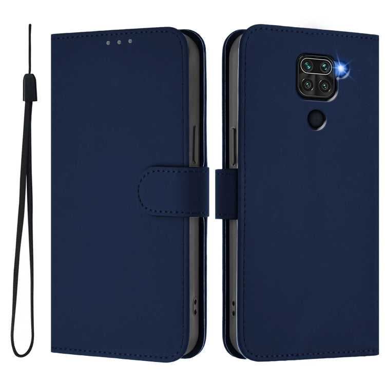 For Redmi Note 9 4G Global / 10X 4G Skin Feel Solid Color Leather Phone Case with Lanyard