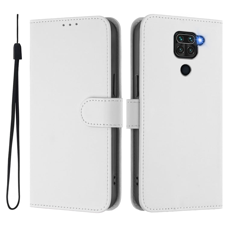 For Redmi Note 9 4G Global / 10X 4G Skin Feel Solid Color Leather Phone Case with Lanyard