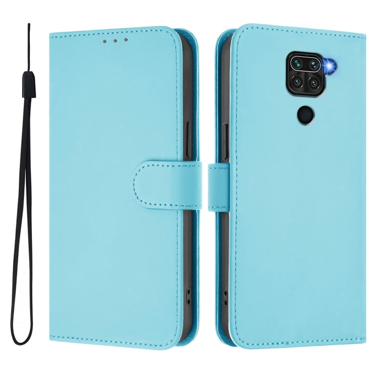 For Redmi Note 9 4G Global / 10X 4G Skin Feel Solid Color Leather Phone Case with Lanyard