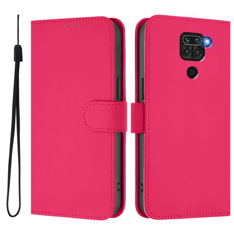 For Redmi Note 9 4G Global / 10X 4G Skin Feel Solid Color Leather Phone Case with Lanyard