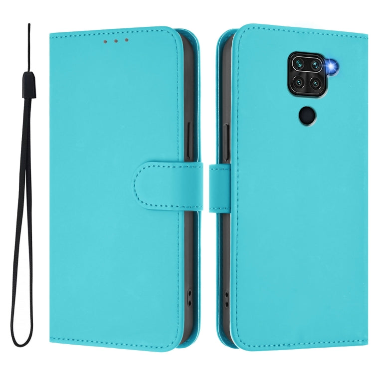For Redmi Note 9 4G Global / 10X 4G Skin Feel Solid Color Leather Phone Case with Lanyard