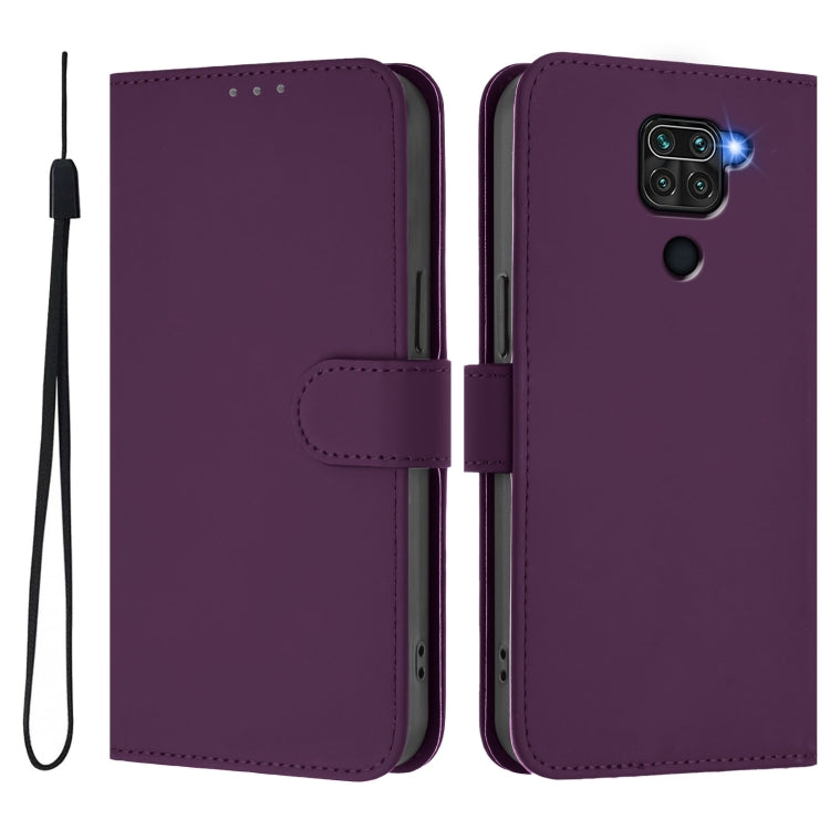 For Redmi Note 9 4G Global / 10X 4G Skin Feel Solid Color Leather Phone Case with Lanyard