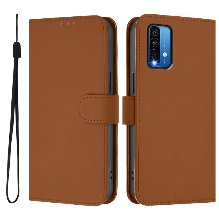 For Redmi 9 Power / 9T Global Skin Feel Solid Color Leather Phone Case with Lanyard