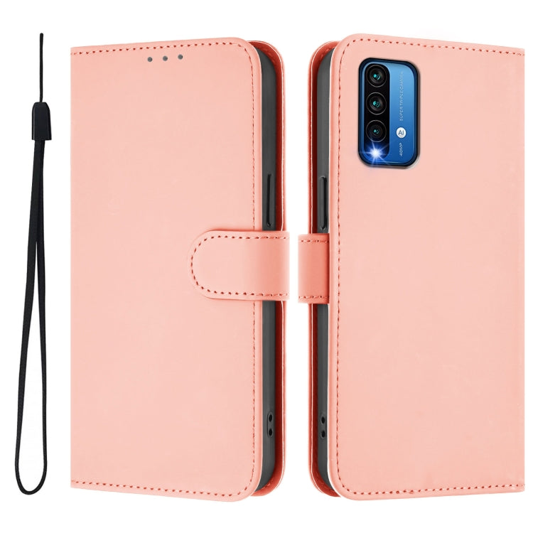 For Redmi 9 Power / 9T Global Skin Feel Solid Color Leather Phone Case with Lanyard