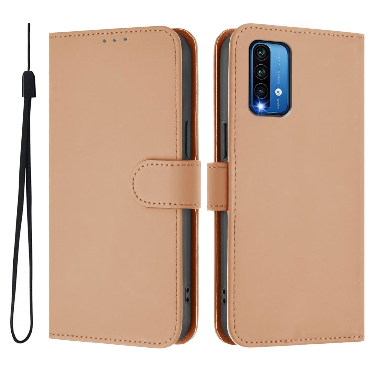For Redmi 9 Power / 9T Global Skin Feel Solid Color Leather Phone Case with Lanyard
