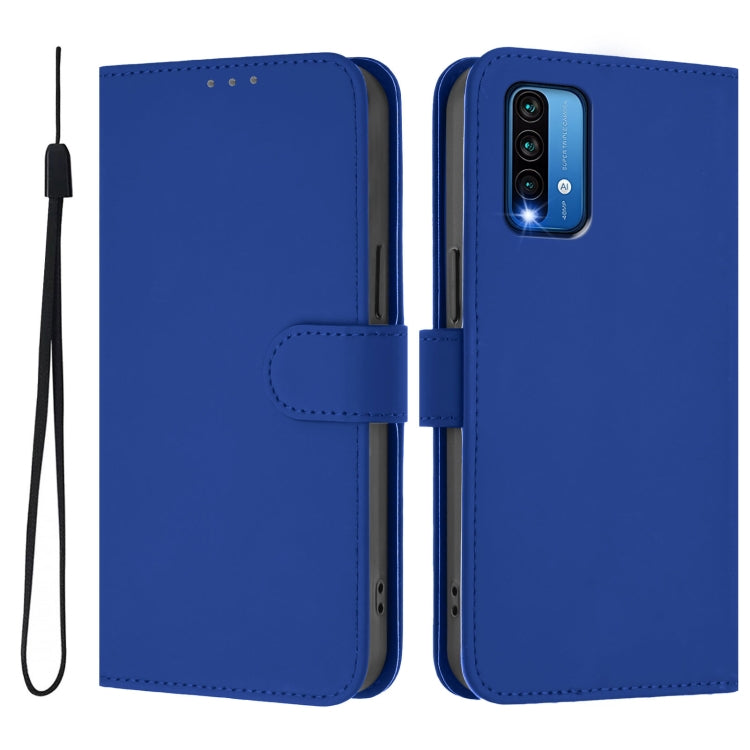 For Redmi 9 Power / 9T Global Skin Feel Solid Color Leather Phone Case with Lanyard