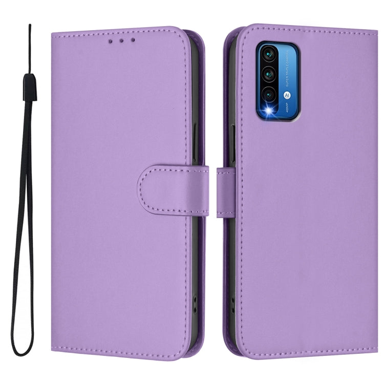 For Redmi 9 Power / 9T Global Skin Feel Solid Color Leather Phone Case with Lanyard