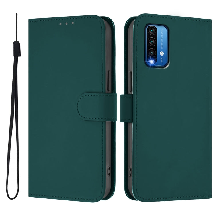 For Redmi 9 Power / 9T Global Skin Feel Solid Color Leather Phone Case with Lanyard