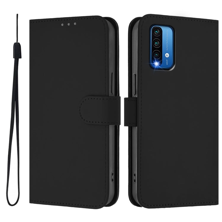For Redmi 9 Power / 9T Global Skin Feel Solid Color Leather Phone Case with Lanyard