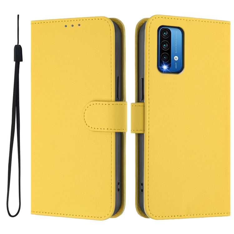 For Redmi 9 Power / 9T Global Skin Feel Solid Color Leather Phone Case with Lanyard