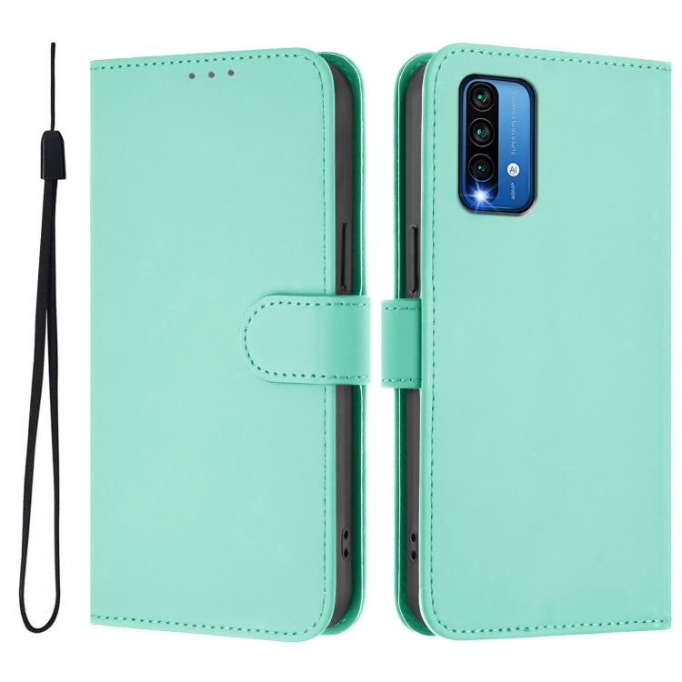 For Redmi 9 Power / 9T Global Skin Feel Solid Color Leather Phone Case with Lanyard