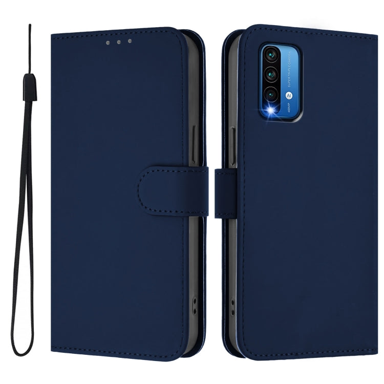 For Redmi 9 Power / 9T Global Skin Feel Solid Color Leather Phone Case with Lanyard