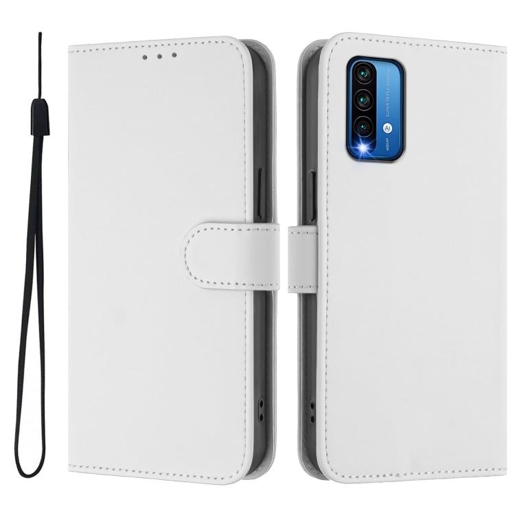 For Redmi 9 Power / 9T Global Skin Feel Solid Color Leather Phone Case with Lanyard