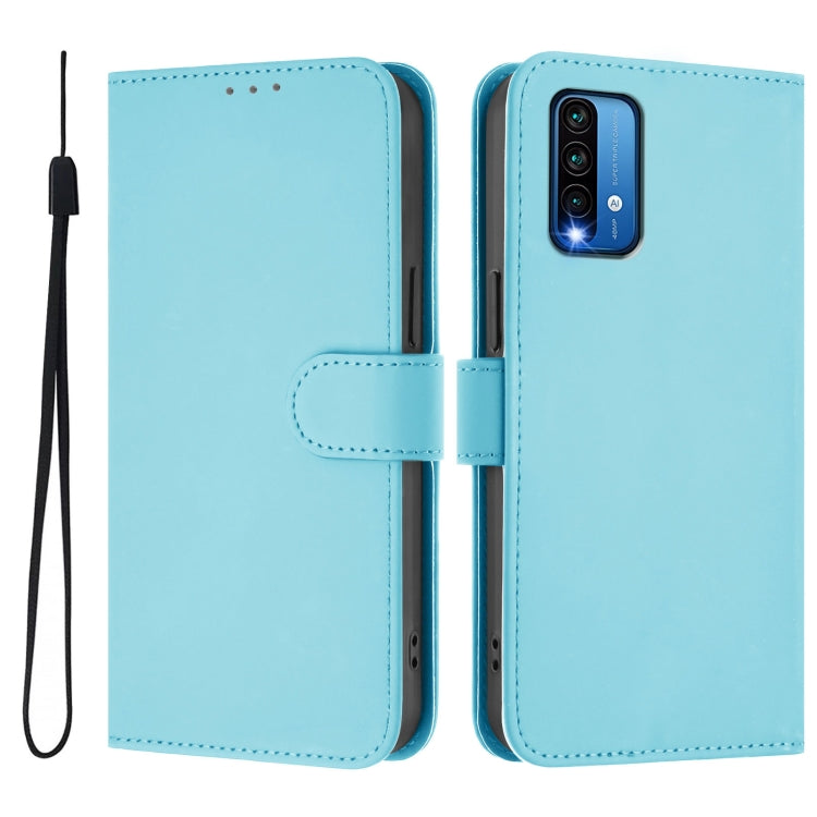 For Redmi 9 Power / 9T Global Skin Feel Solid Color Leather Phone Case with Lanyard