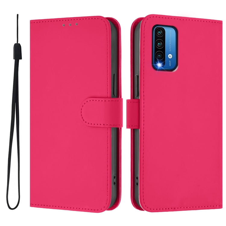 For Redmi 9 Power / 9T Global Skin Feel Solid Color Leather Phone Case with Lanyard