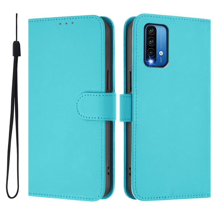 For Redmi 9 Power / 9T Global Skin Feel Solid Color Leather Phone Case with Lanyard